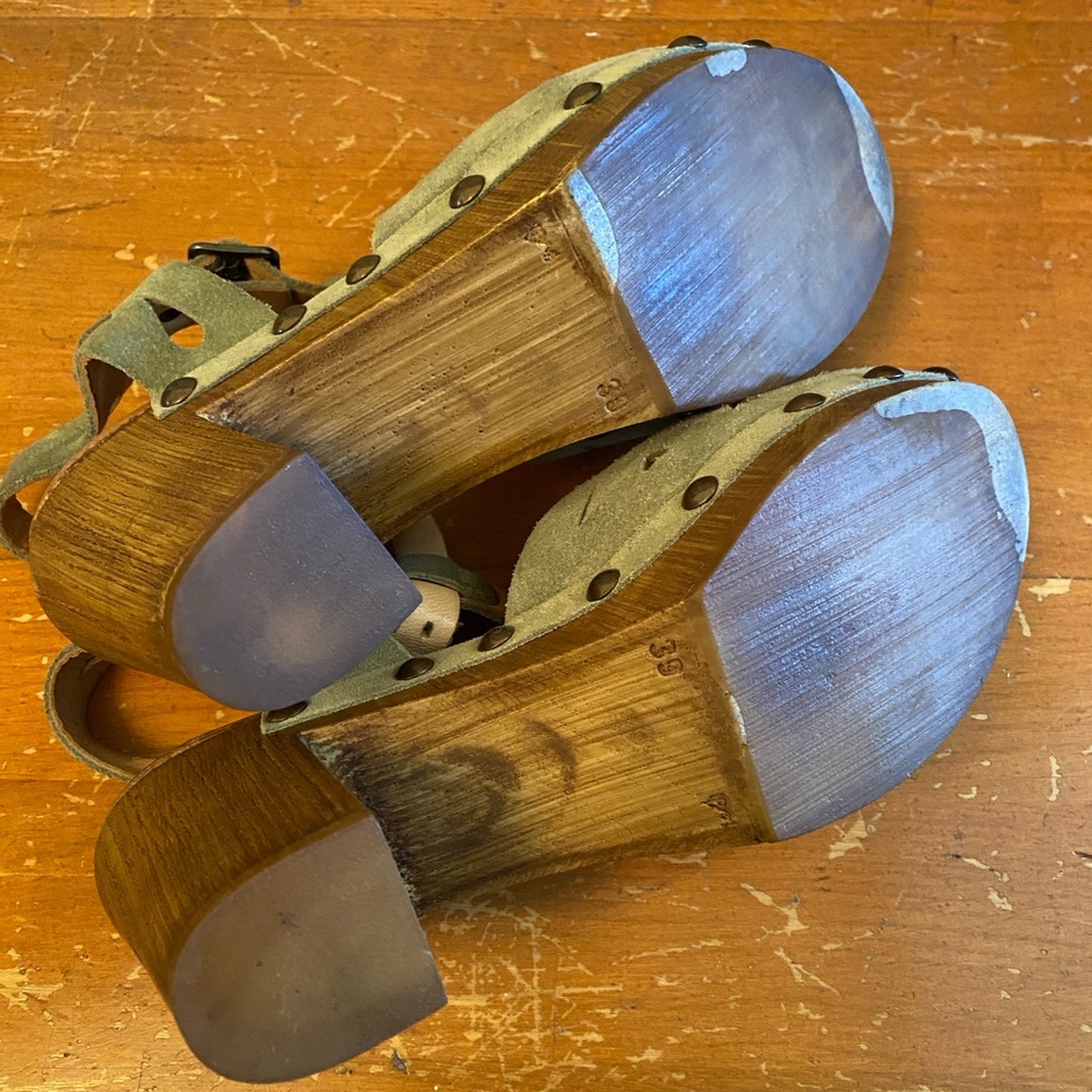 Eric Michael Olive Suede Platform Clogs, Size 39/8 - image 4